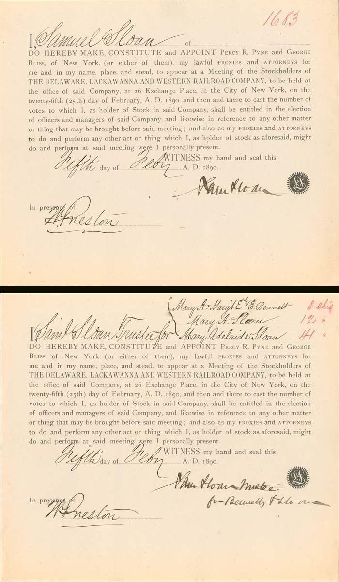2 Documents signed by Samuel Sloan